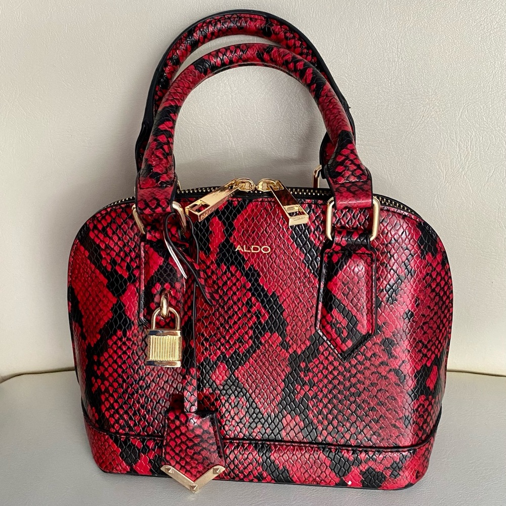 red leather snake print handbag crossbody